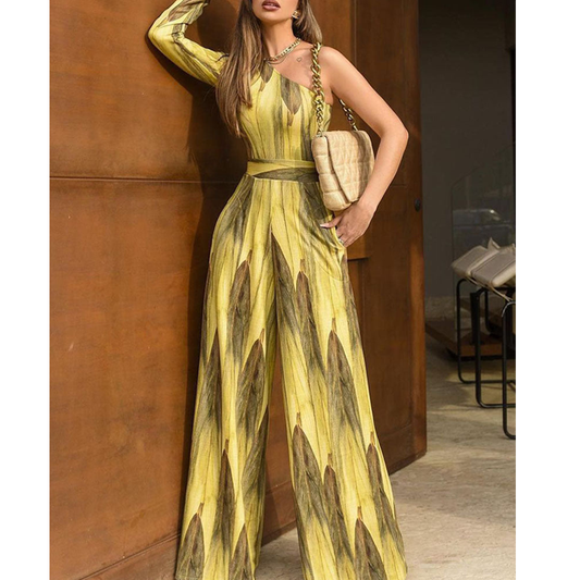Elegant One Shoulder Long Sleeves Jumpsuits