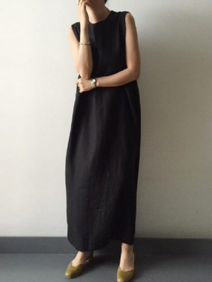 Simple Loose Sleeveless Long Dress-STYLEGOING