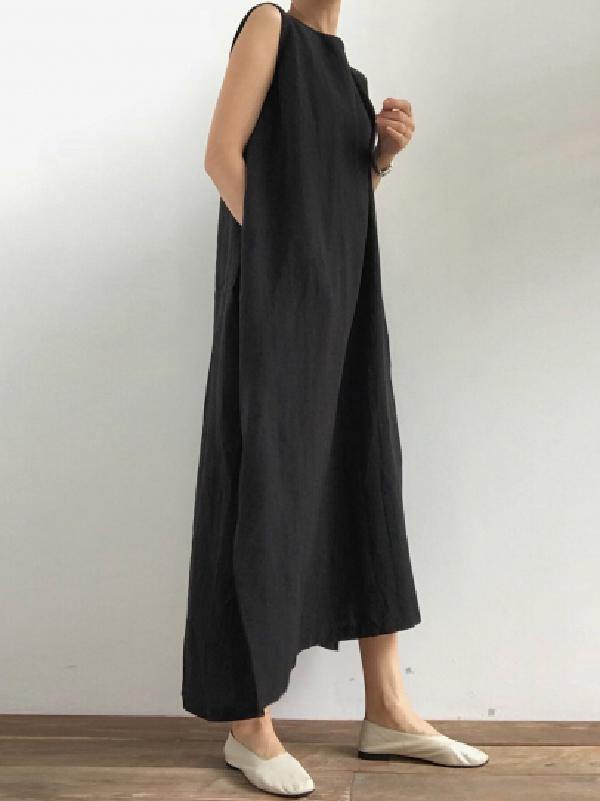 Simple Loose Sleeveless Long Dress-STYLEGOING