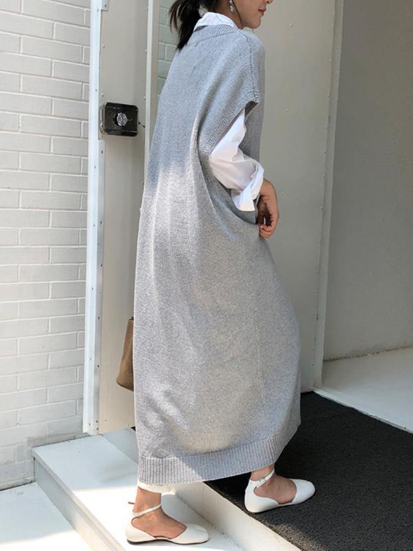 Knitting Loose V-Neck Sleeveless Long Dress-STYLEGOING