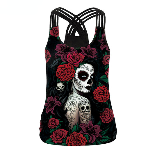 Summer 3d Human Skeleton Print Tank Tops for Women