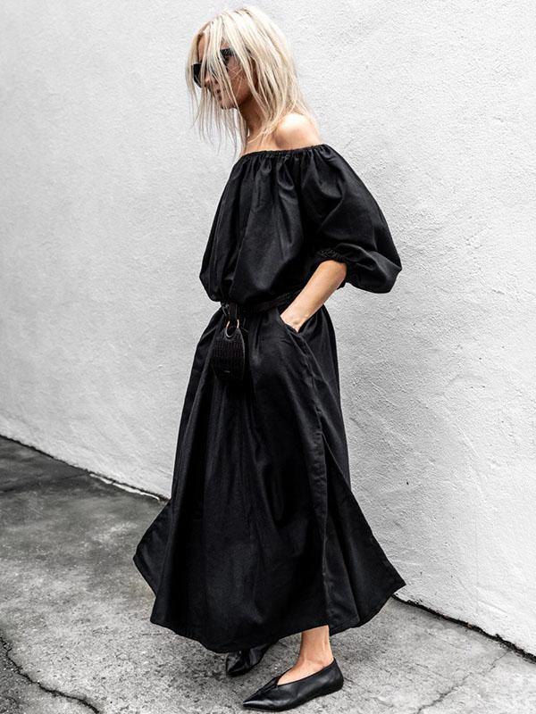 Black Off-Shoulder Loose Long Dress-STYLEGOING