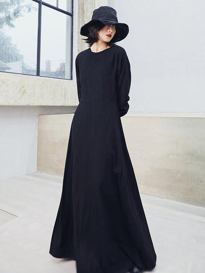 Vintage Solid Long Sleeve Dress-STYLEGOING