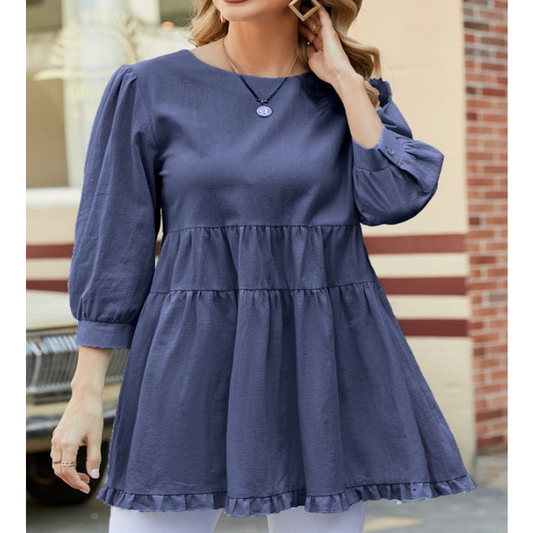 Casual 3/4 Length Sleeves Women Top Blouses