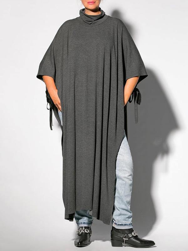Black&Gray Lace-Up Split-Side Cape Outwear-STYLEGOING