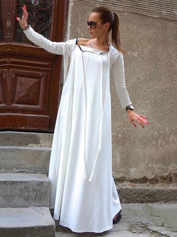 Split-Joint Long Sleeves Zipper Maxi Dress-STYLEGOING