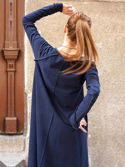 Split-Joint Long Sleeves Zipper Maxi Dress-STYLEGOING