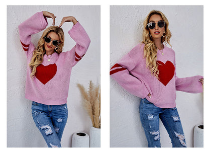 Casual Women Sweetheart Design Pullover Sweaters