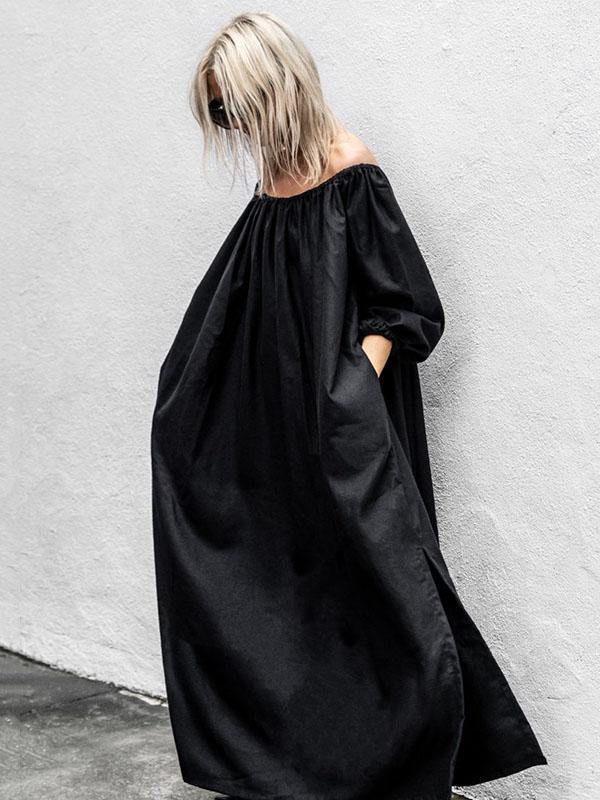 Black Off-Shoulder Loose Long Dress-STYLEGOING