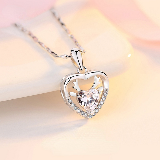 Christmas Elk Design Zircon Sterling Sliver Necklace