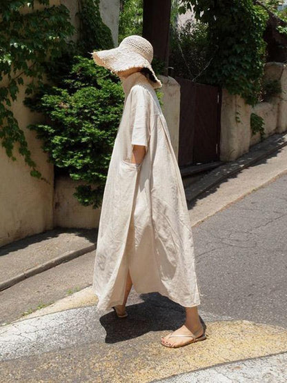 Casual Cozy Cotton Split-Side Long Dress-STYLEGOING