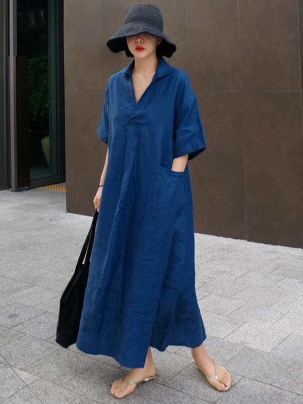 Casual Cozy Cotton Split-Side Long Dress-STYLEGOING