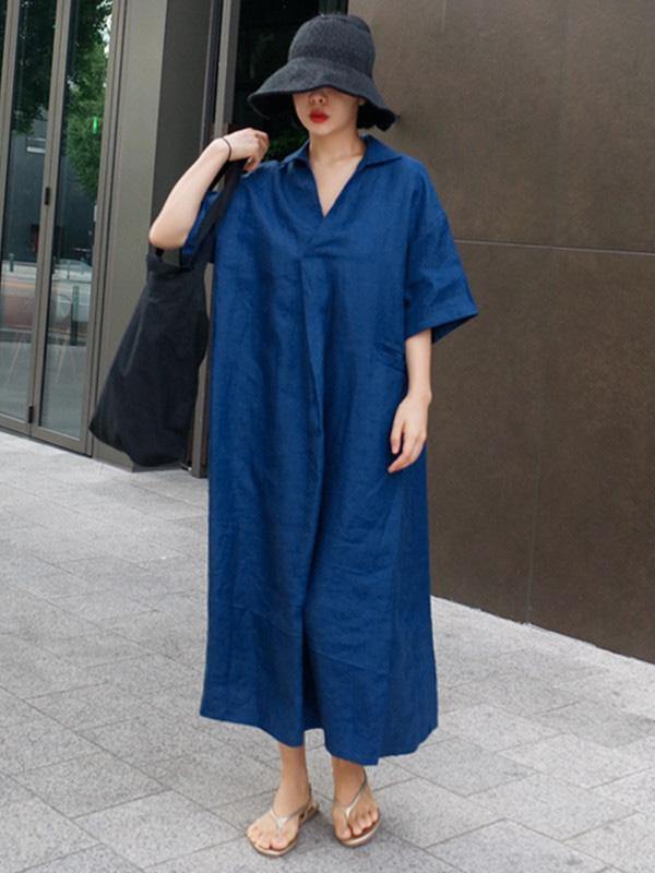 Casual Cozy Cotton Split-Side Long Dress-STYLEGOING