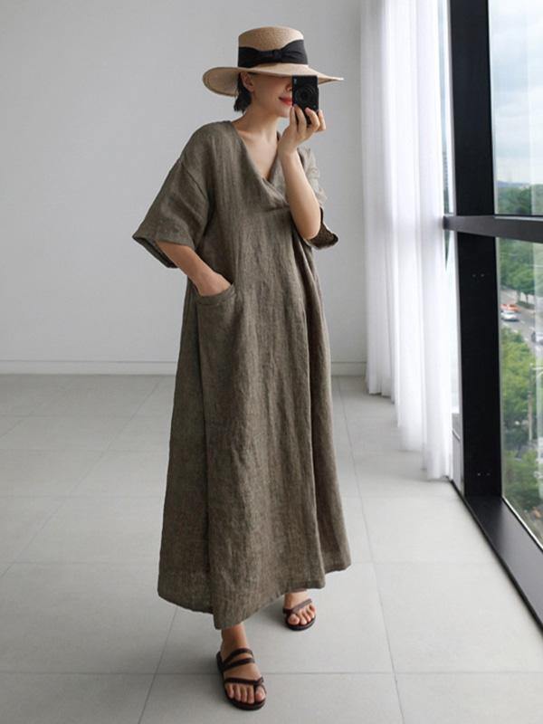 Casual Cozy Cotton Split-Side Long Dress-STYLEGOING