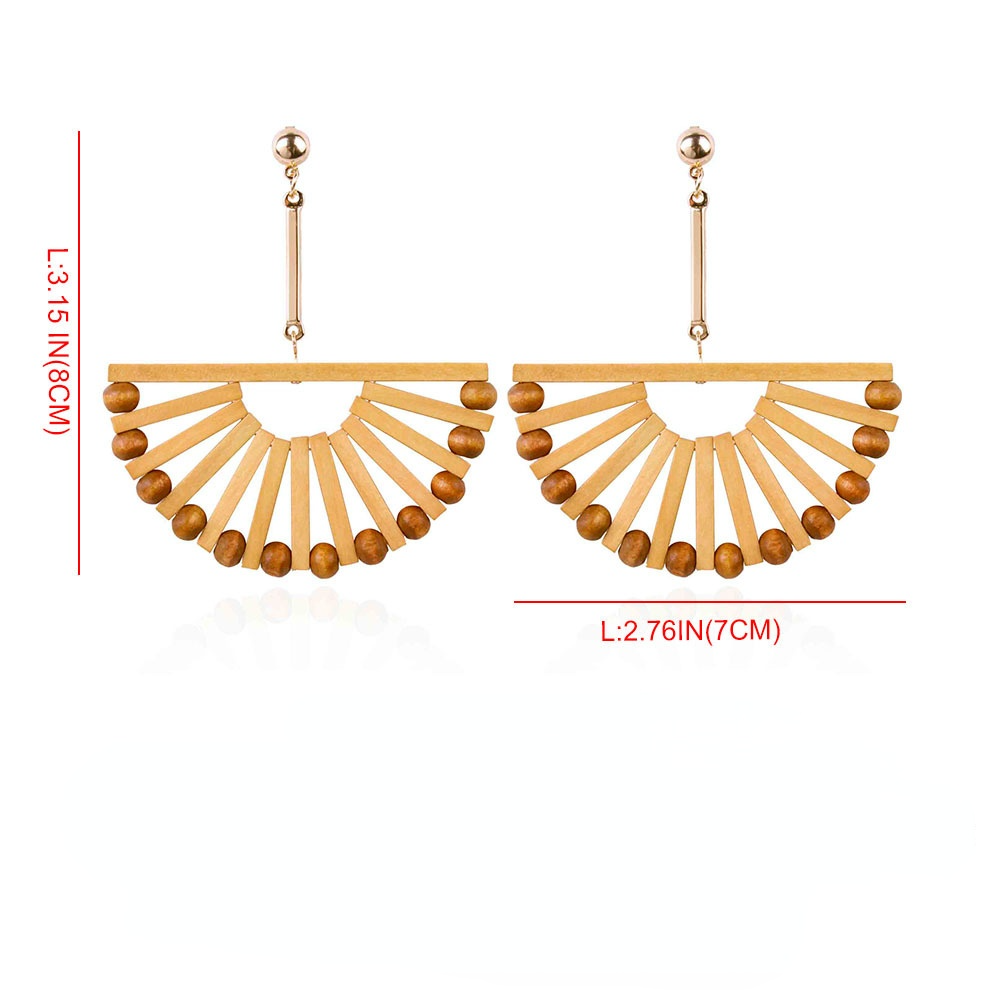 Vintage Fan Shaped Wooden Holiday Casual Earrings for Women