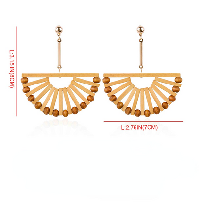 Vintage Fan Shaped Wooden Holiday Casual Earrings for Women