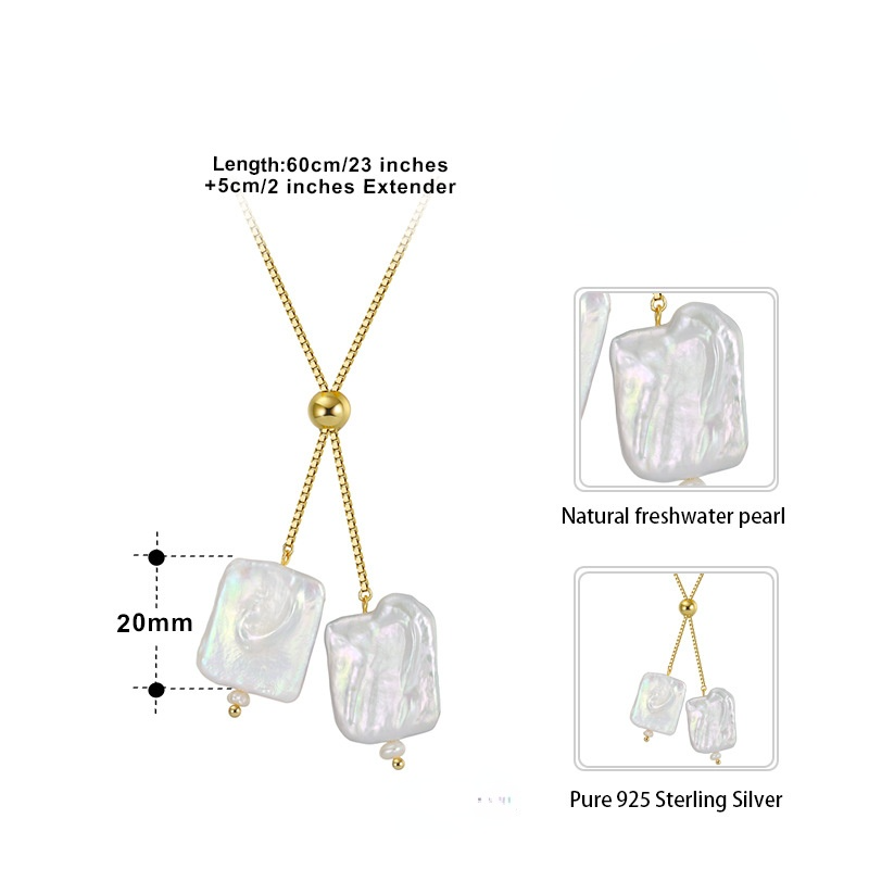 Fashion Double Baroque Pearl Pendant Gold Plated Silver Necklaces