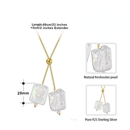 Fashion Double Baroque Pearl Pendant Gold Plated Silver Necklaces