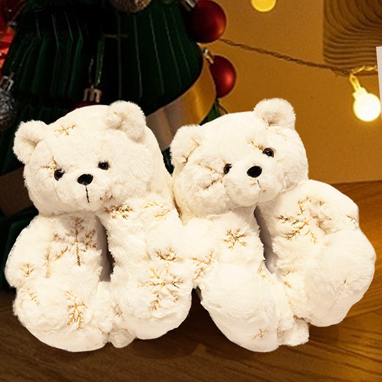 Winter Teddy Bear Plush Slippers