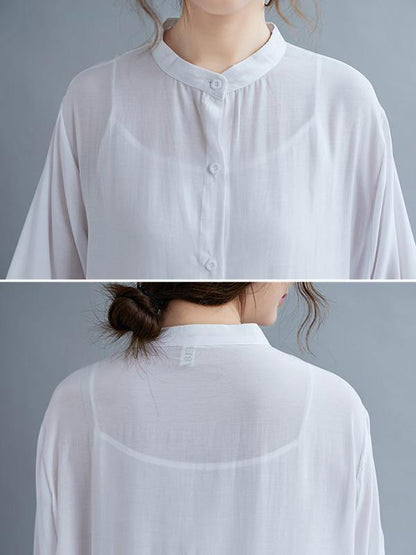 lSolid Round-Neck Shirts Long Dress-STYLEGOING