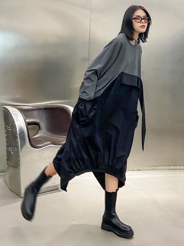 Loose Split-Joint Round-Neck Long Dress-STYLEGOING