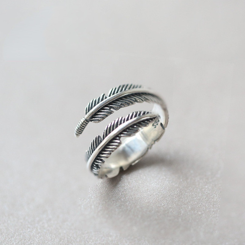 Vintage Hip Top Style Feather Open End Rings for Men&Women