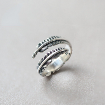 Vintage Hip Top Style Feather Open End Rings for Men&Women