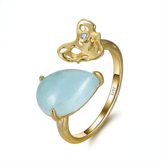 Gemstone Hollow Out Sterling Sliver Rings for Women