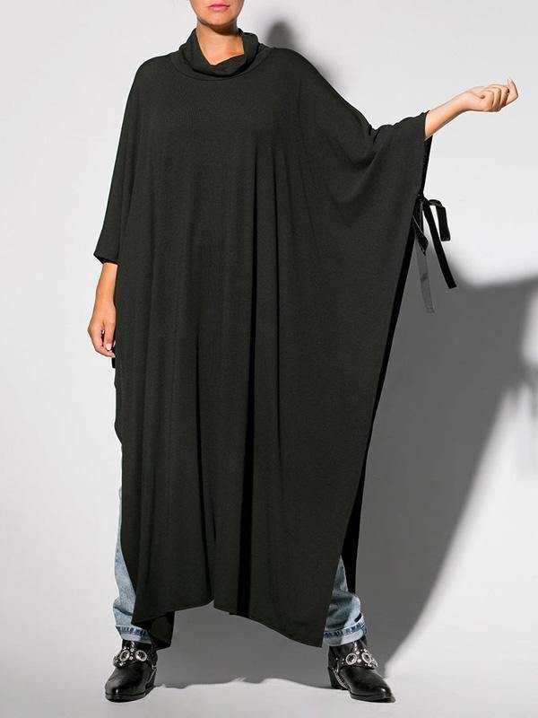 Black&Gray Lace-Up Split-Side Cape Outwear-STYLEGOING