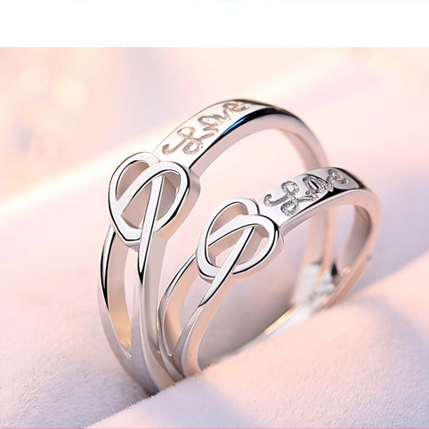 Tie The Knot Love Design Silver Couple Rings