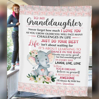 To My Granddaughter Elephant Envelope Fleece Blanket-The same as picture-50*60(inch)-Free Shipping at meselling99