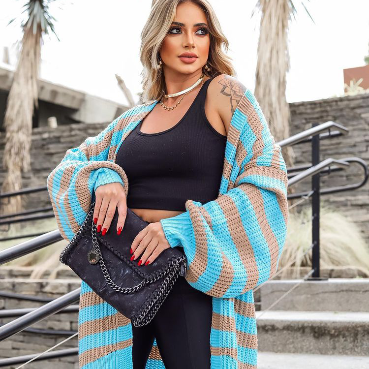 Women Striped Knitting Cardigan Sweaters