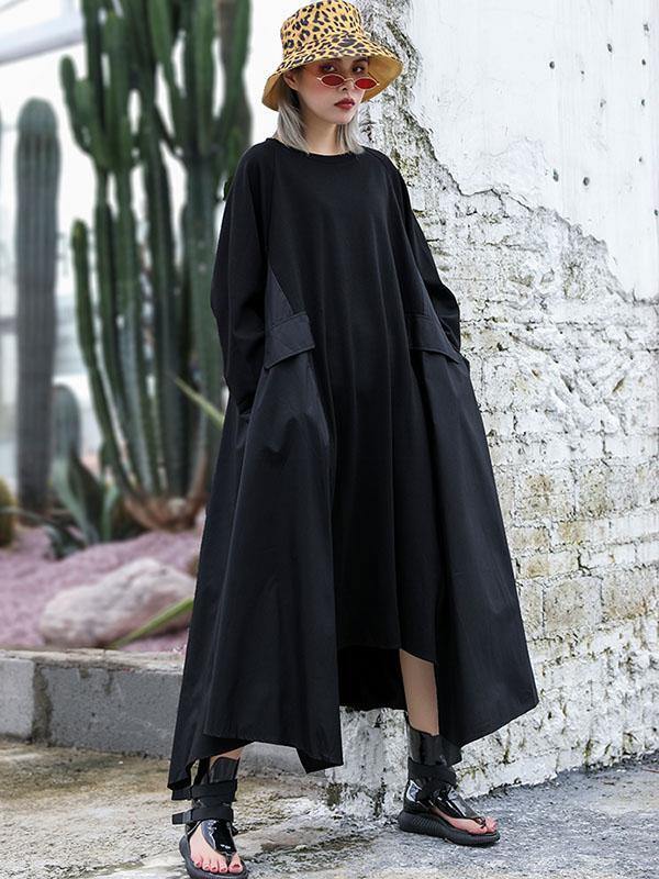 Black Loose A-line Long Sleeves Dresses-STYLEGOING