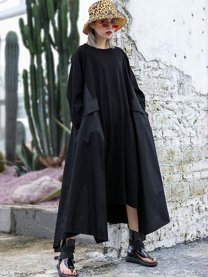 Black Loose A-line Long Sleeves Dresses-STYLEGOING