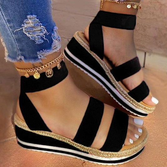 Comfortable Open Toe Platform Plain Sandals-STYLEGOING