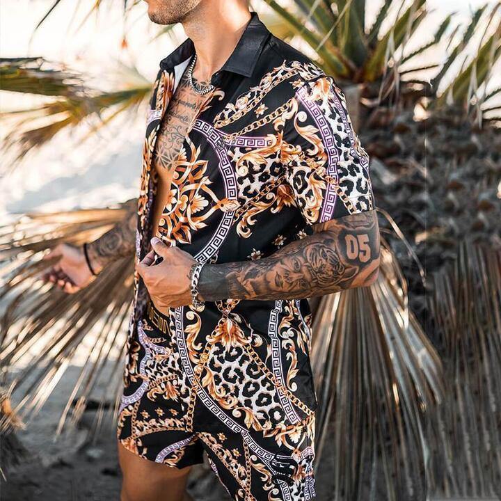 Summer Men Ethnic Printed Tops&Shorts-STYLEGOING