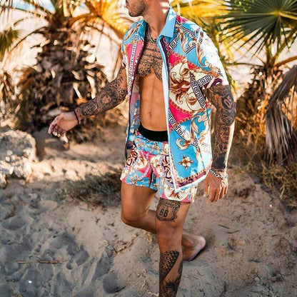Summer Men Printed Casual Shorts and Tops-STYLEGOING