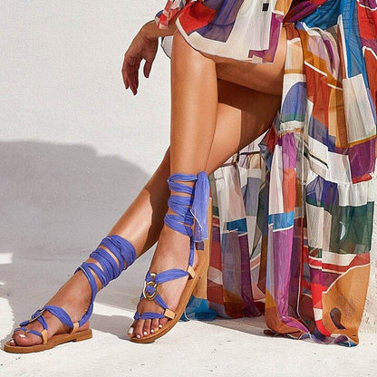 Vacation Bandage Roman Flat Sandals-STYLEGOING