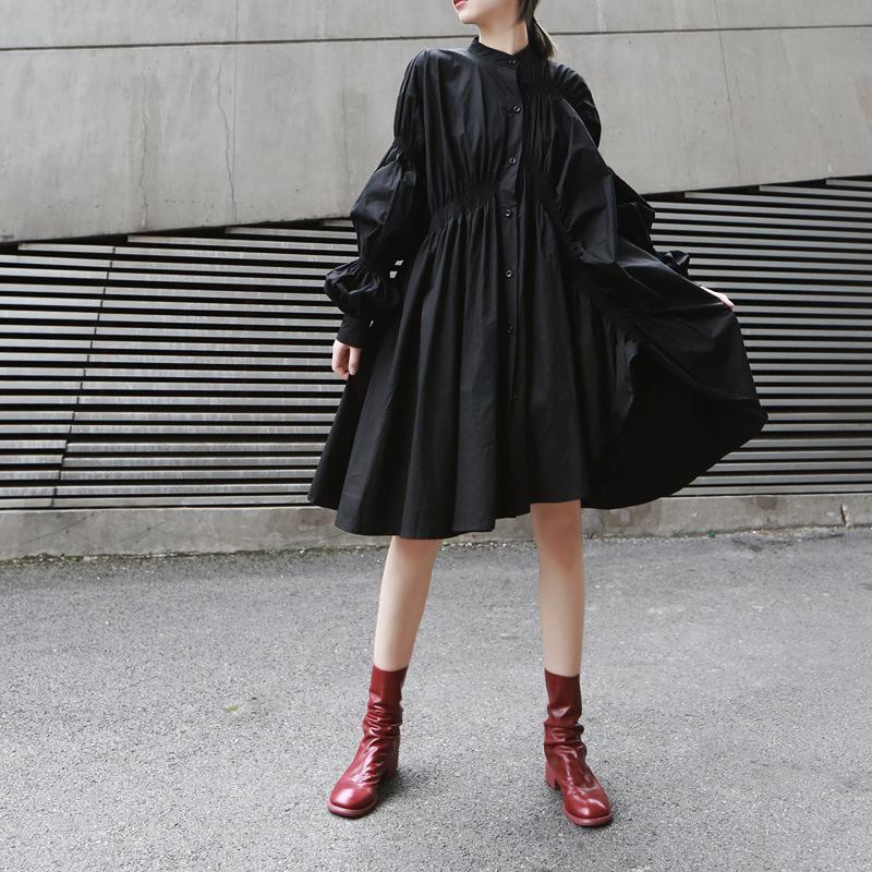 Loose Irregular Puff Shirt Short Dress-STYLEGOING