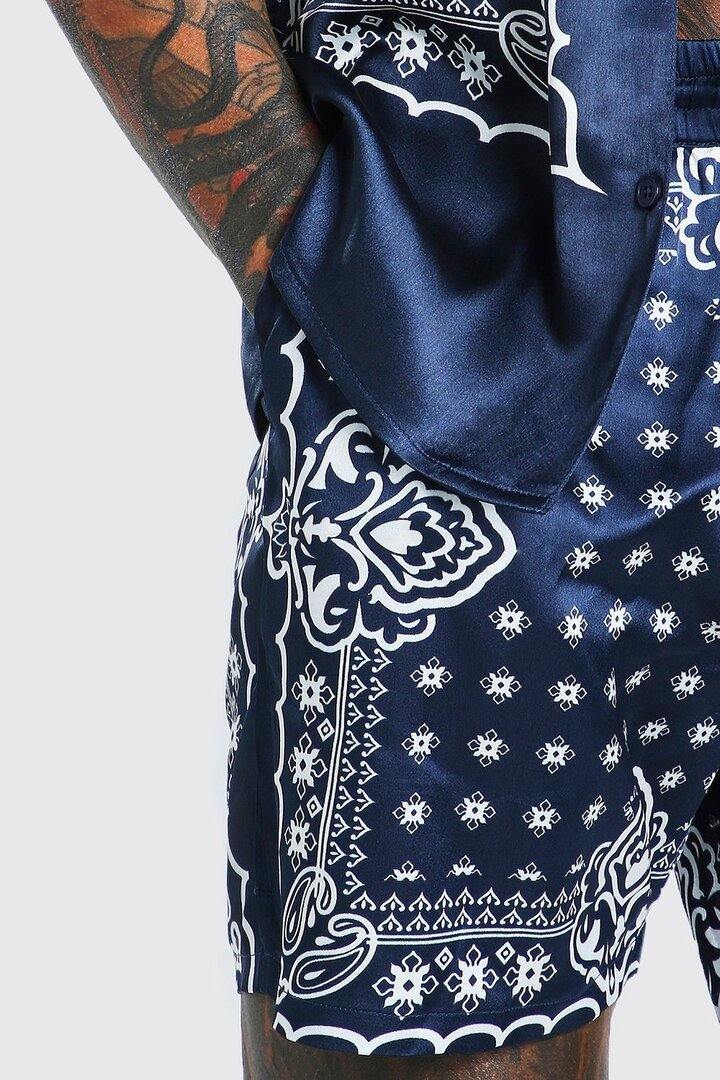Men Striped Printed Top&Shorts Suits-STYLEGOING