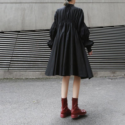 Loose Irregular Puff Shirt Short Dress-STYLEGOING