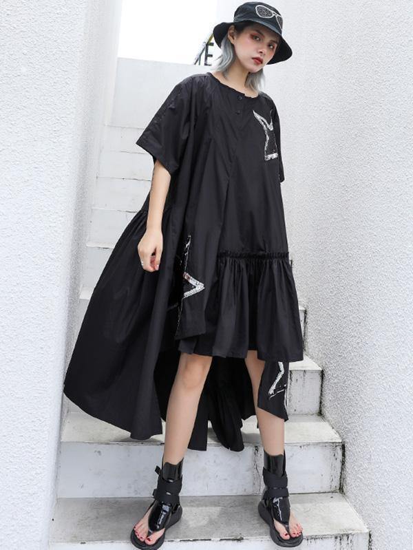 Black Oversize Asymmetric Stars Dress-STYLEGOING