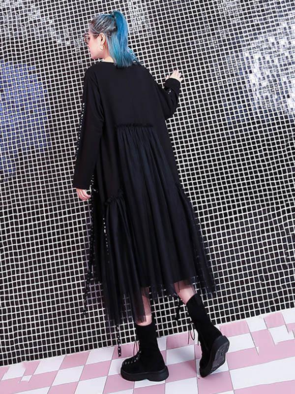 Black Loose Rivet Gauze Splicing Dress-STYLEGOING