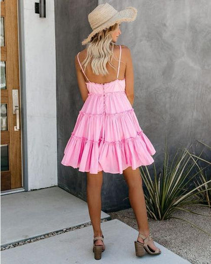 White/Pink Empire Sleeveless Mini Dresses-STYLEGOING