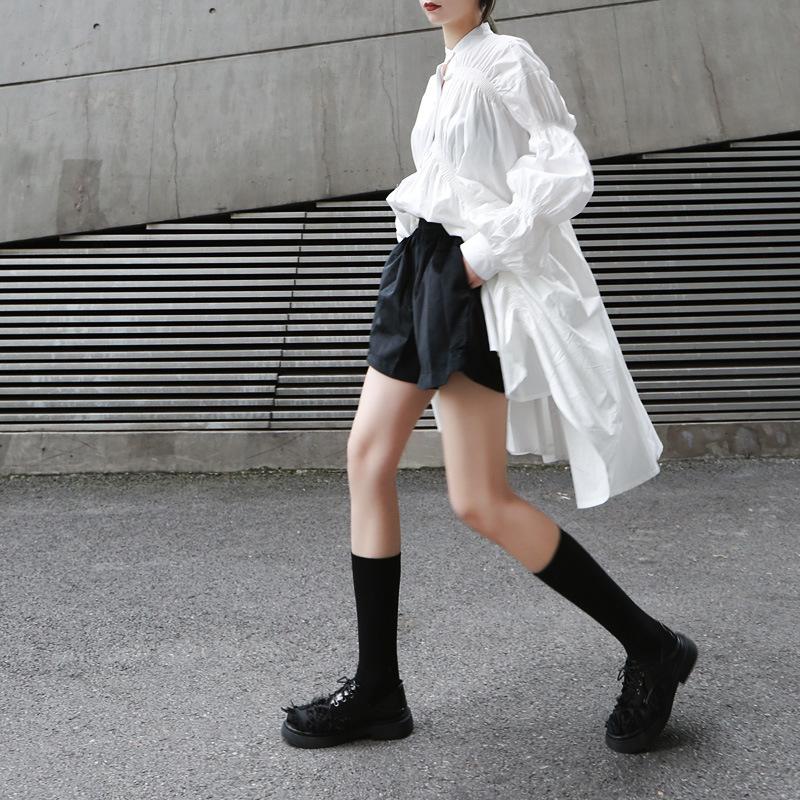 Loose Irregular Puff Shirt Short Dress-STYLEGOING