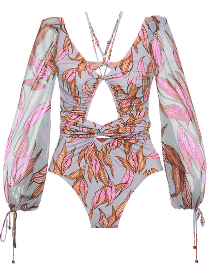V-Neck Long Sleeves One-Piece Swimwear-STYLEGOING