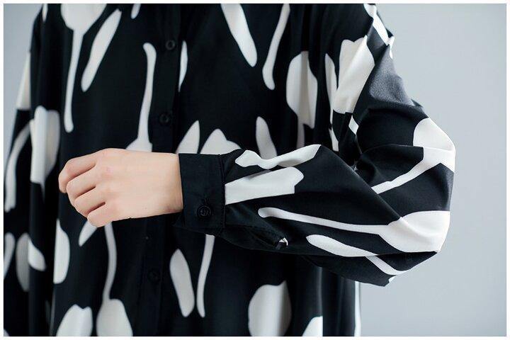 Black Printed Ruffle Shirt Midi Dress-STYLEGOING
