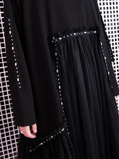 Black Loose Rivet Gauze Splicing Dress-STYLEGOING