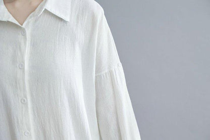 Lapel Cotton And Linen Long Maxi Dress-STYLEGOING