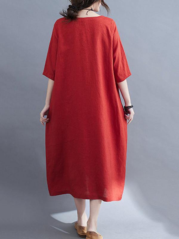 Embroidery Vintae Color Half-Sleeve Long Dress-STYLEGOING